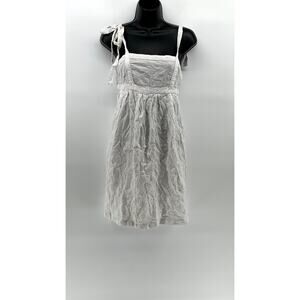 OLD NAVY Women's White Calla Lily Straight Neck Tie-Sleeve Mini Babydoll Dress S